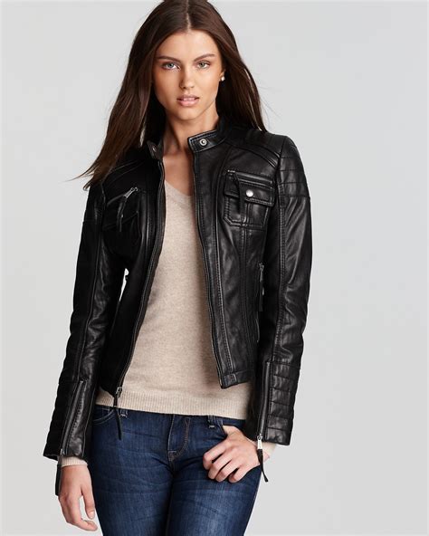 michael michael kors buckle detail leather moto jacket|Michael Kors petite leather jacket.